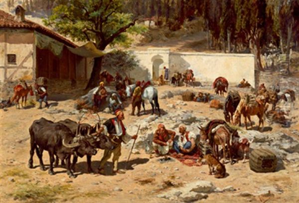 Aus Dem Montenegrinischen Volksleben Oil Painting by Rudolf Otto Von Ottenfeld