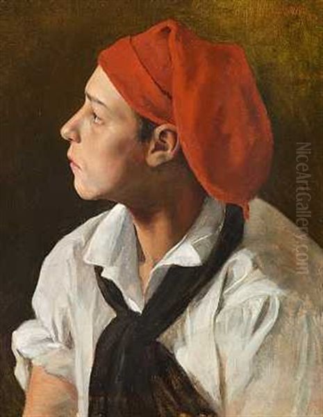 Italiensk Fiskerdreng Med Rod Hue Oil Painting by Rudolf Otto Von Ottenfeld