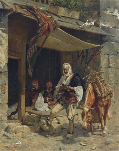 Ottoman Soldiers At Rest Oil Painting by Rudolf Otto Von Ottenfeld