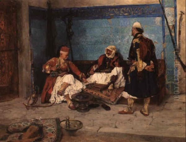 The Game Of Backgammon Oil Painting by Rudolf Otto Von Ottenfeld