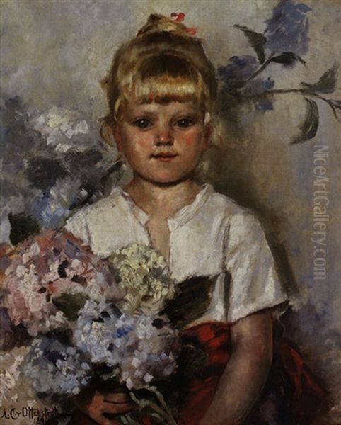 Blondes Madchen Mit Blumenstrauss Oil Painting by Alexander Karl von Otterstedt