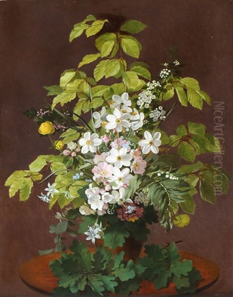 Still Life With A Bouquet Of Apple Blossoms And Narcissus Oil Painting by Otto Didrik Ottesen