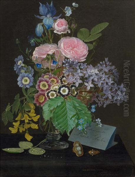 Bouquet Of Flowers With Dedication To The Ballet Dancer Lucile Grahn (1819-1907) Oil Painting by Otto Didrik Ottesen