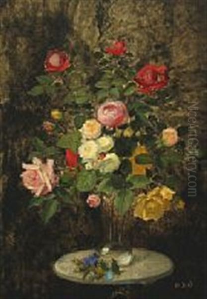 Still Life With A Bouquet Of Roses Oil Painting by Otto Didrik Ottesen