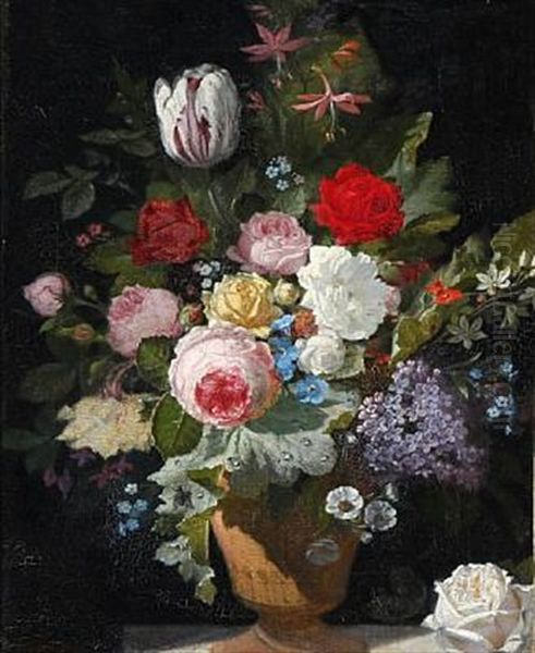 Still Life With Colourful Flowers In A Vase Oil Painting by Otto Didrik Ottesen