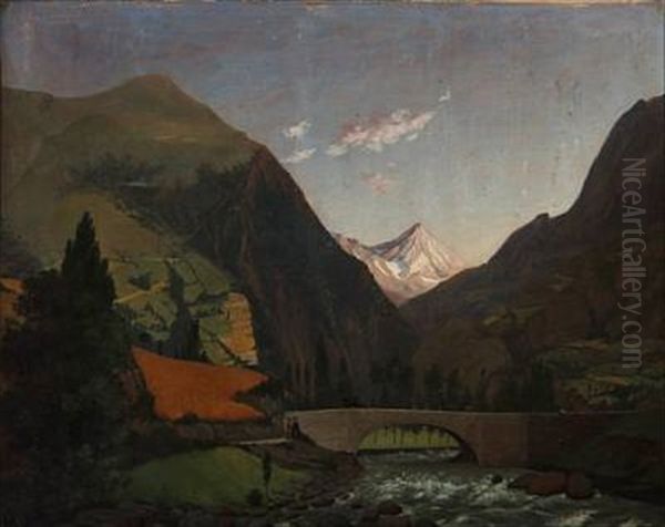 Scene From The Lyz Valley In The Pyrenees With The Spa St. Saveur Oil Painting by Otto Didrik Ottesen