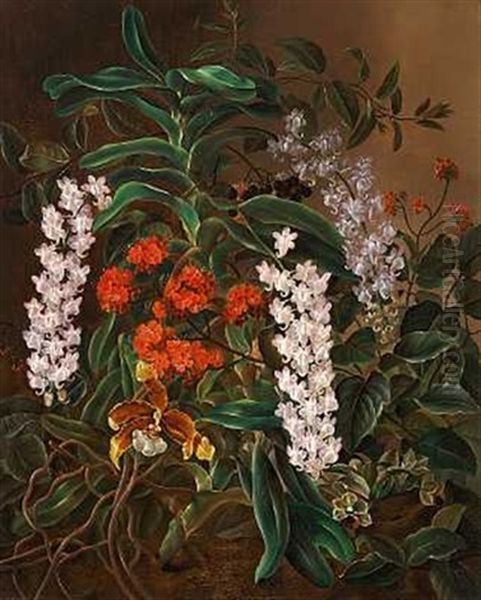 Opstilling Med Orkideer Og Brogede Blomster Oil Painting by Otto Didrik Ottesen