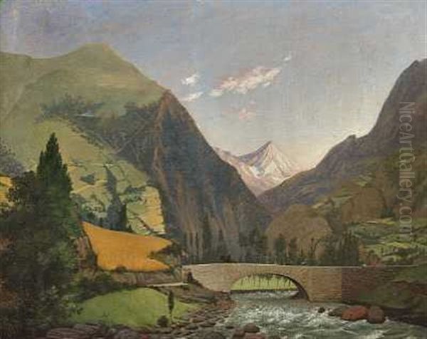 Portraetligt Billede Af Lyzdalen I Pyrenaeerne Med Badestedet St. Saveur Oil Painting by Otto Didrik Ottesen