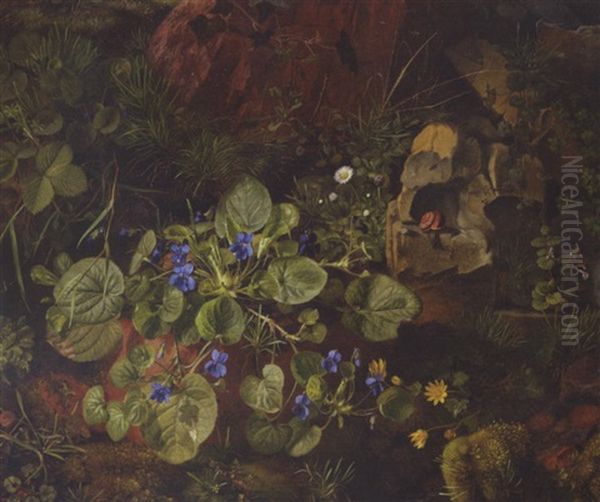 Fritvoksende Violplante Omgiven Af Vilde Vaekster Oil Painting by Otto Didrik Ottesen