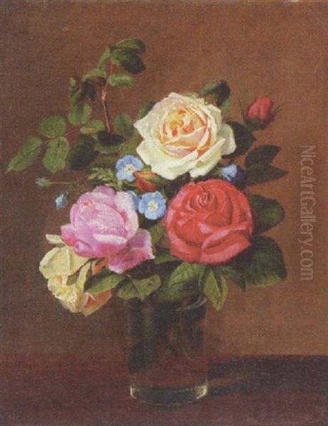 A Vase Of Roses Oil Painting by Otto Didrik Ottesen