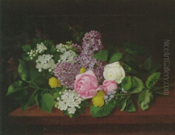 Still Life Of Lilac And Roses Oil Painting by Otto Didrik Ottesen