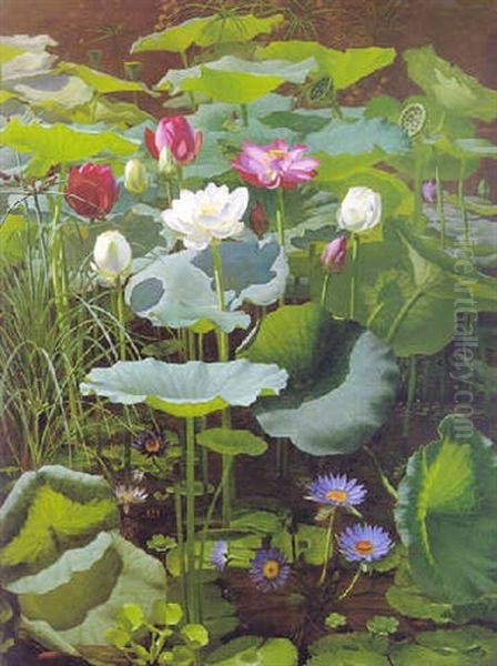 Lily Pond Oil Painting by Otto Didrik Ottesen