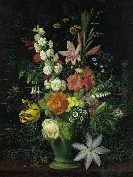 Broget Buket I En Vase Oil Painting by Otto Didrik Ottesen