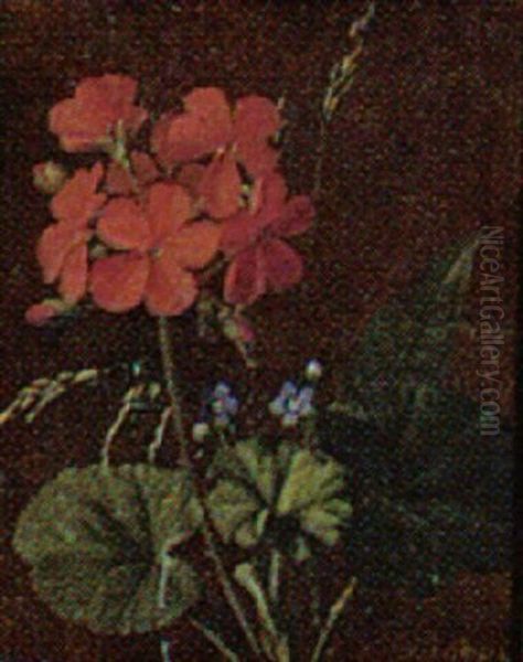 Pelargonie Og Forglemmigej Oil Painting by Otto Didrik Ottesen