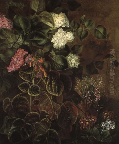 Blomster Og Blade, Syrener Aukikler Og Lyng Oil Painting by Otto Didrik Ottesen