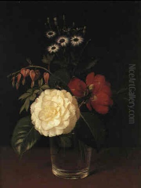 Gardenia, Kamelia Og Lijtnantshjerte I Et Glas Oil Painting by Otto Didrik Ottesen