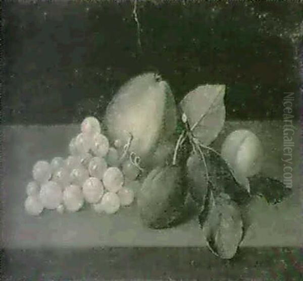 Stilleben Med Apple,                                        Vindruvor Och Plommon Oil Painting by Otto Didrik Ottesen