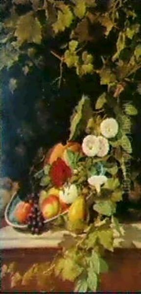 A Still Life Of Flowers And Fruit Oil Painting by Otto Didrik Ottesen