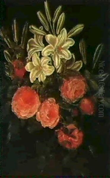 Roses And Lilies Oil Painting by Otto Didrik Ottesen