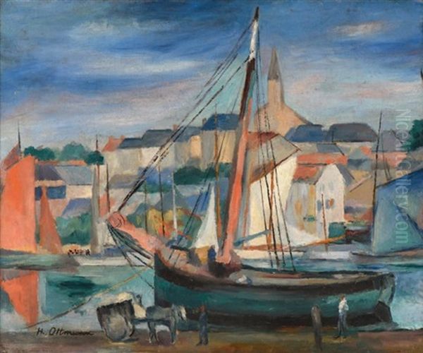 Thonier Dans Un Petit Port Oil Painting by Henri Ottmann