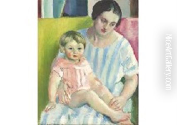 Mother And Child Oil Painting by Henri Ottmann