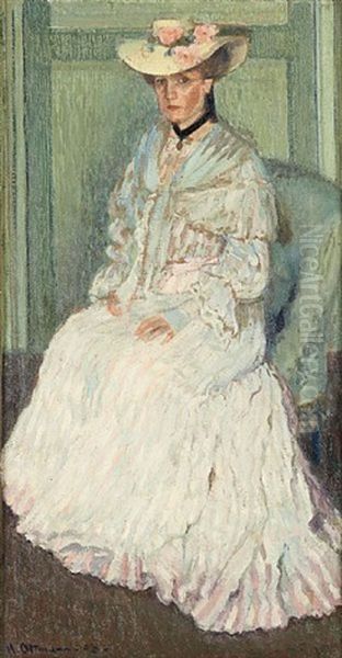 Portrait De Jeune Femme Au Chapeau Fleuri by Henri Ottmann