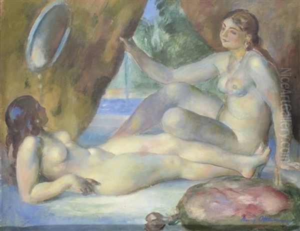 Les Deux Naiades Oil Painting by Henri Ottmann