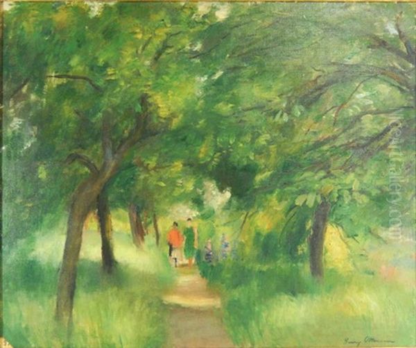 Allee De Sous-bois Au Printemps Oil Painting by Henri Ottmann