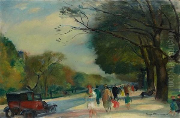 Promeneurs Dans Le Bois De Boulogne Oil Painting by Henri Ottmann