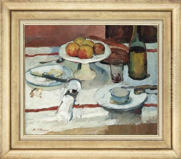 Apples, Bread And Butter Oil Painting by Henri Ottmann