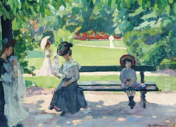 La Lecture, Jardin Du Luxembourg Oil Painting by Henri Ottmann