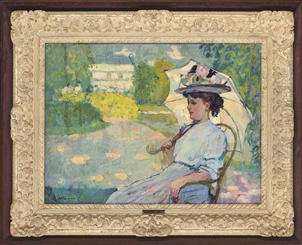 Lady With A Parasol Oil Painting by Henri Ottmann