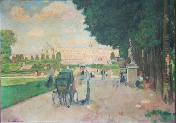 Promenade Au Jardin Du Luxembourg Oil Painting by Henri Ottmann