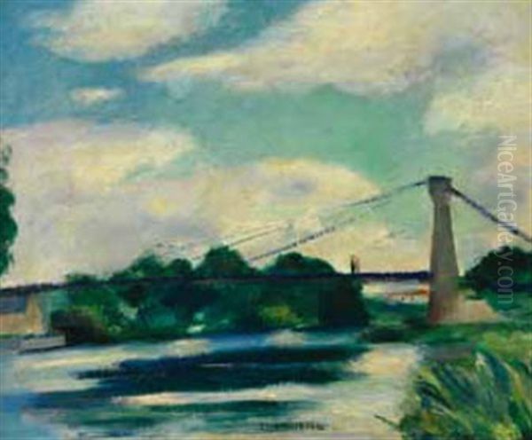 Pont Suspendu Sur L'oise Oil Painting by Henri Ottmann