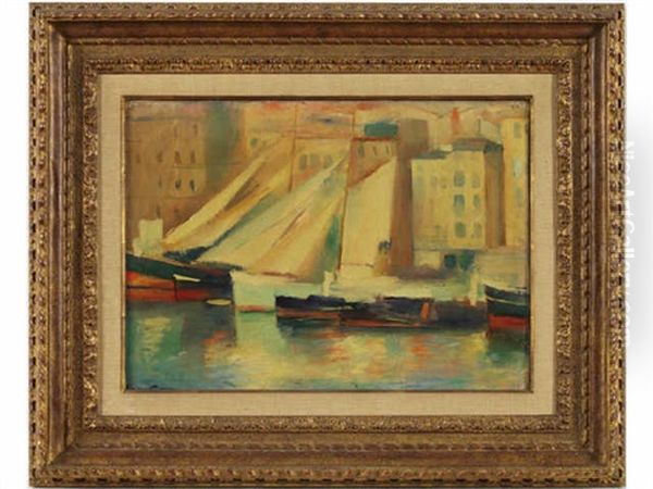 Voiliers A Quai Oil Painting by Henri Ottmann