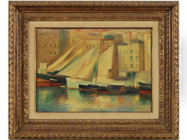 Voiliers A Quai Oil Painting by Henri Ottmann