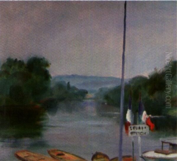 Bord De Seine,  Embarcadere Sur La Seine Oil Painting by Henri Ottmann