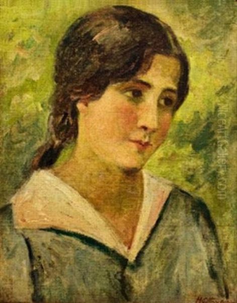 Portrait De Femme Oil Painting by Henri Ottmann