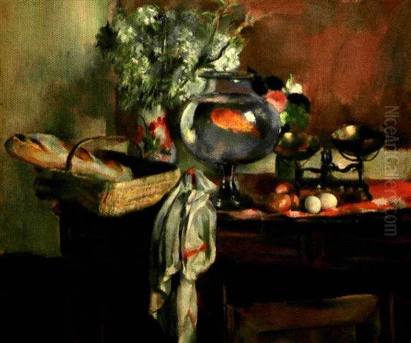 Nature Morte Au Posson Rouge Oil Painting by Henri Ottmann