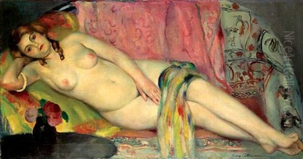 Salon Des Tuileries, La Femme A L'echarpe Oil Painting by Henri Ottmann