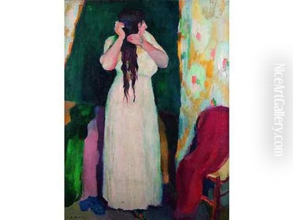 Jeune Femme A Sa Toilette (dbl-sided) Oil Painting by Henri Ottmann