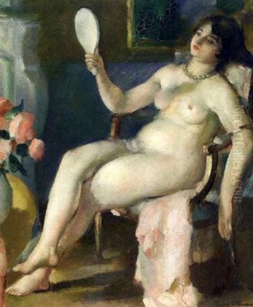 Nu Au Miroir Oil Painting by Henri Ottmann