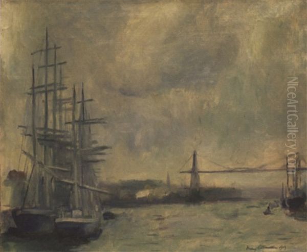 Le Port De Nantes, Le Matin Oil Painting by Henri Ottmann