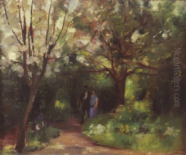 Couple Dans Un Jardin Oil Painting by Henri Ottmann