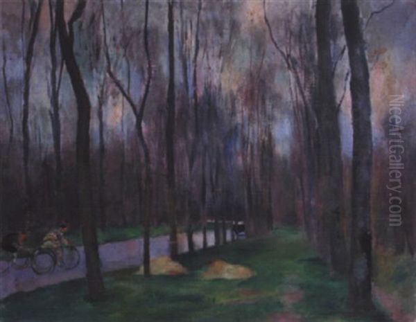 Promenade A Fontainebleau Oil Painting by Henri Ottmann