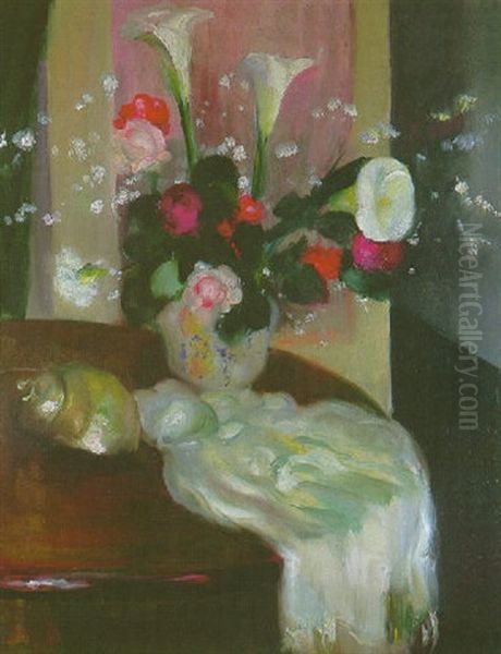 Interieur Au Vase De Fleurs Et Au Nautile Oil Painting by Henri Ottmann