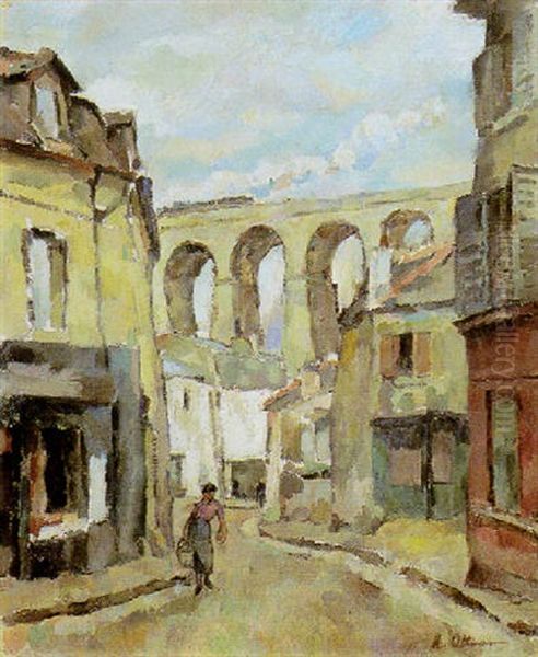 Maisons Et Viaduc Oil Painting by Henri Ottmann