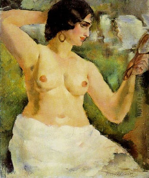 Baigneuse Au Miroir Oil Painting by Henri Ottmann