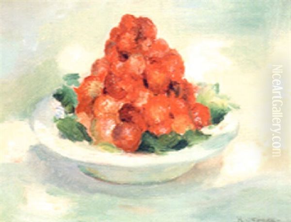 A Bowl Of Strawberrries Oil Painting by Henri Ottmann