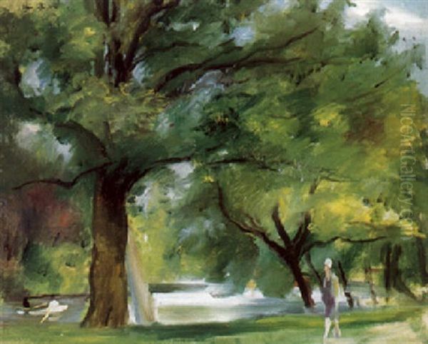 Femme Elegant Au Parc Oil Painting by Henri Ottmann